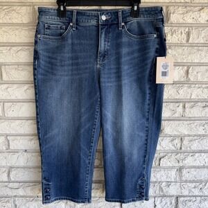 NYDJ Marilyn Crop Jeans Side Plackets Valencia Surf Blue Size 12P Stretch NWT